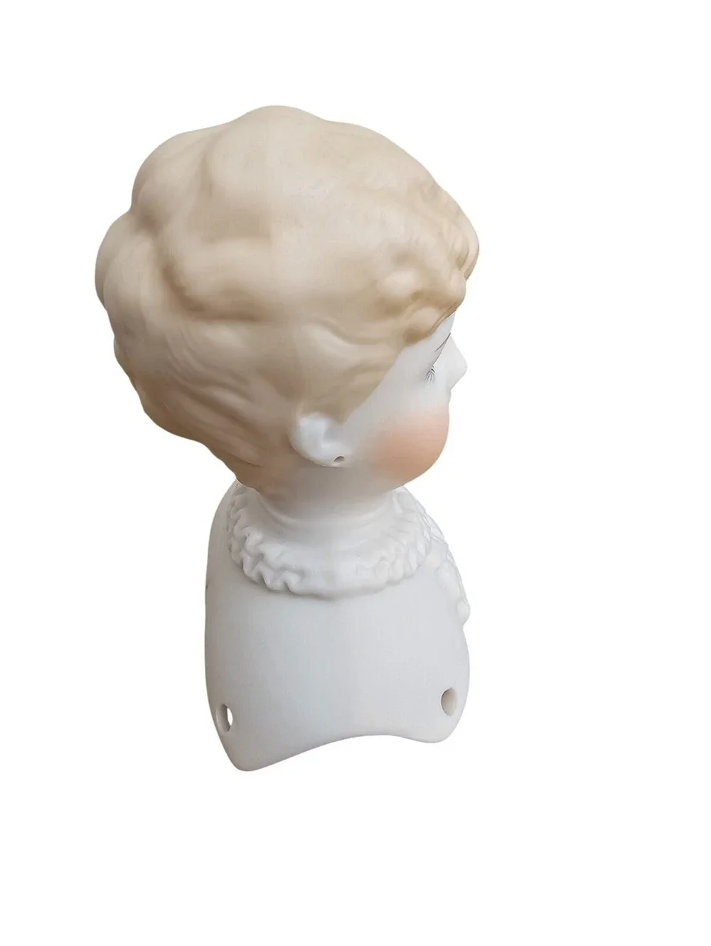 Vintage Hand Painted Bisque Doll Bust Head 1998 Molded Blonde Hair No Eyes